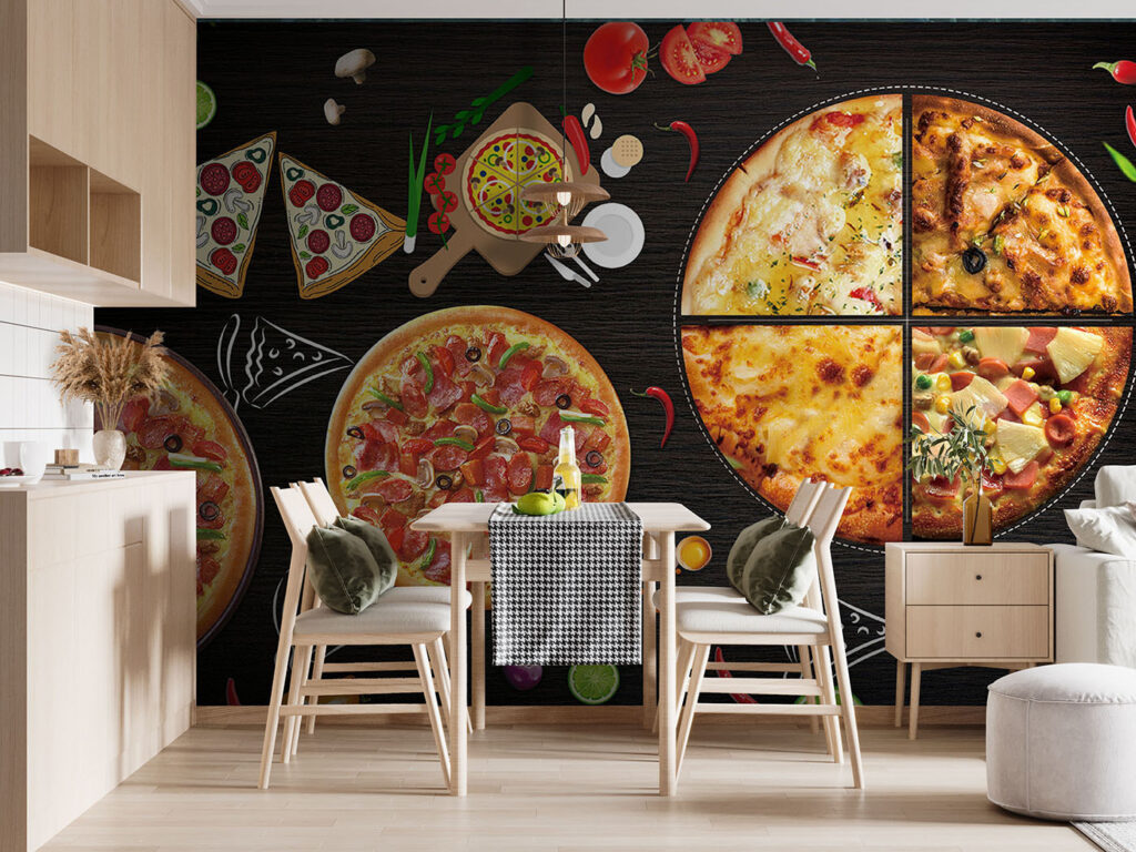 Pizza’s op een tafelblad — interieur 1