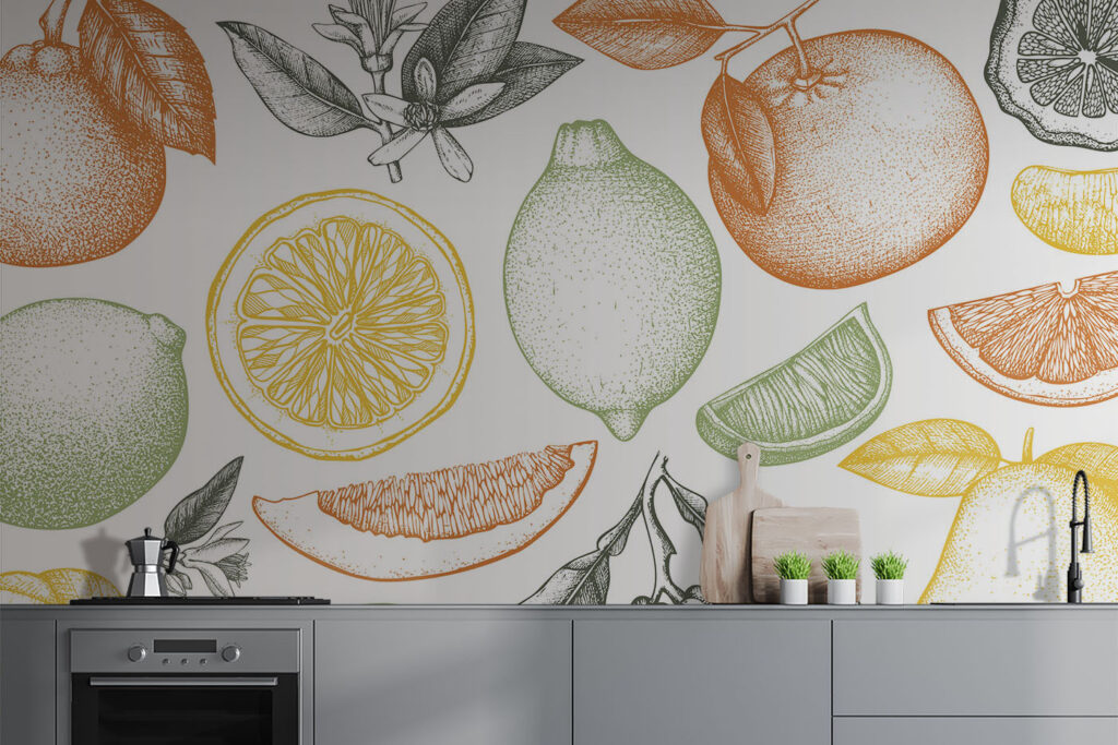 Citrusvruchten in fijne tekenlijnen — interieur 2
