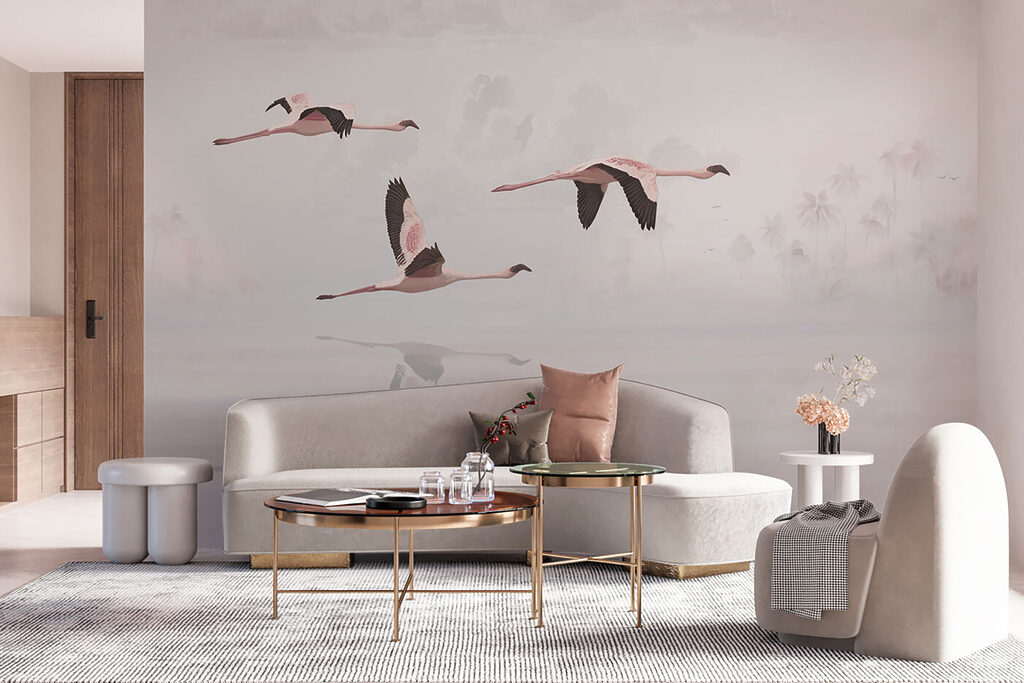 Flamingo's boven bleke spiegeling — interieur 4