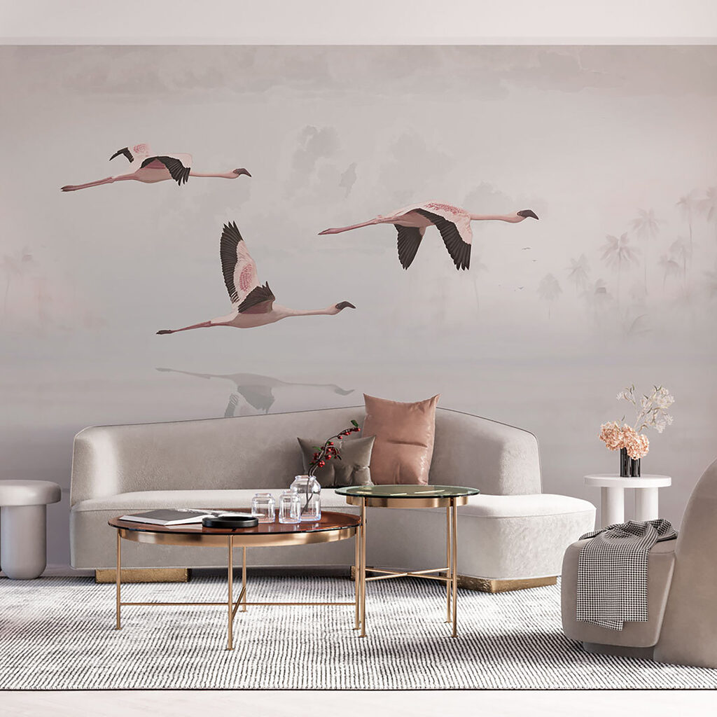 Flamingo's boven bleke spiegeling — interieur 5