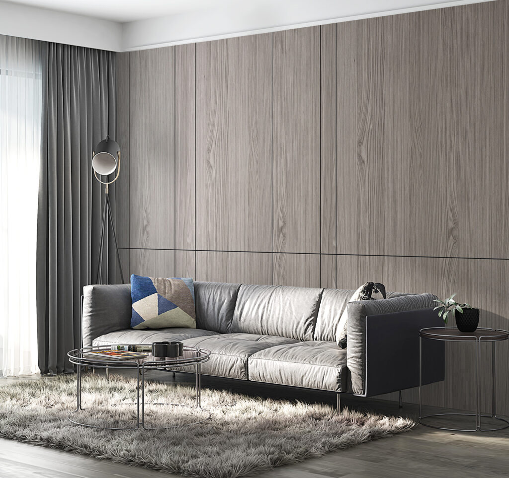 Verticale houtpanelen in grijs — interieur 3