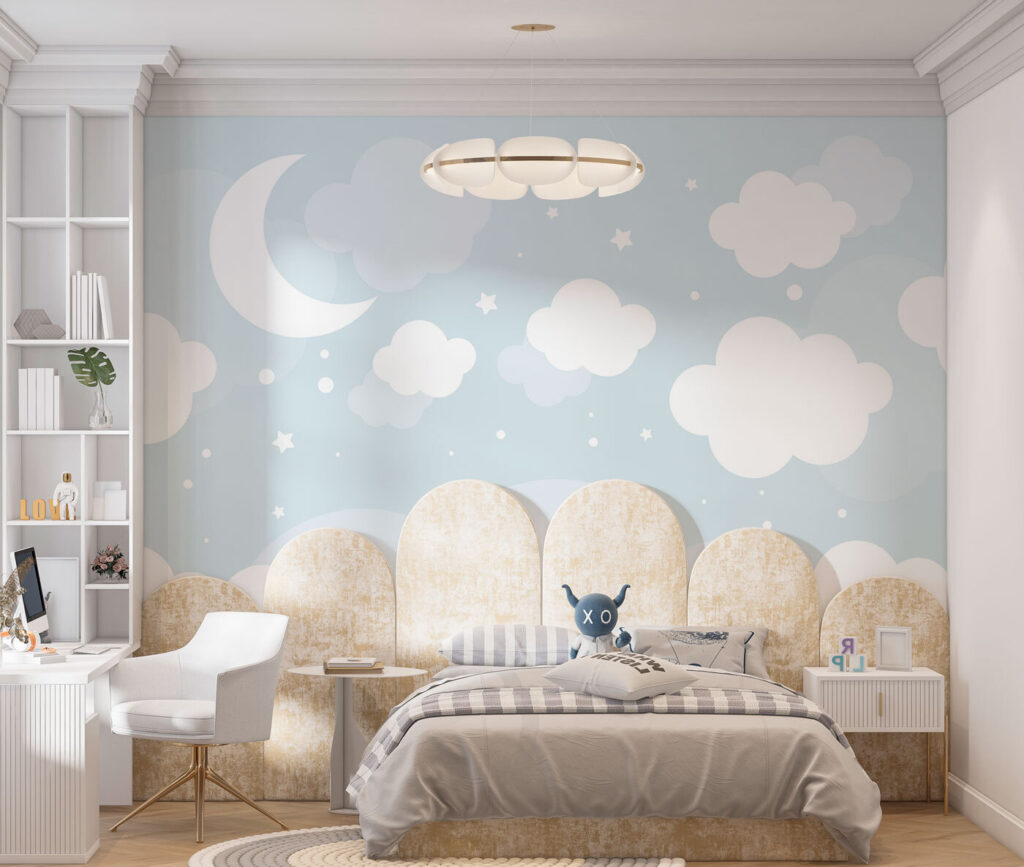 Een maan en wolken aan de hemel in een interieur