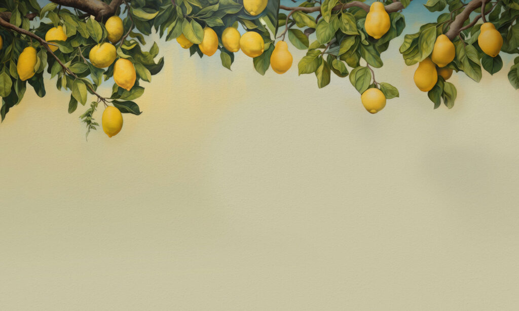Citroenen hangen boven lichtgroen — volledig ontwerp