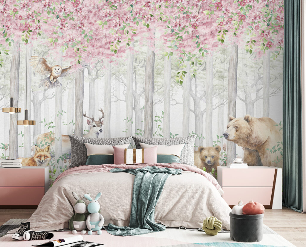 Een schilderij van dieren in het bos — interieur 2