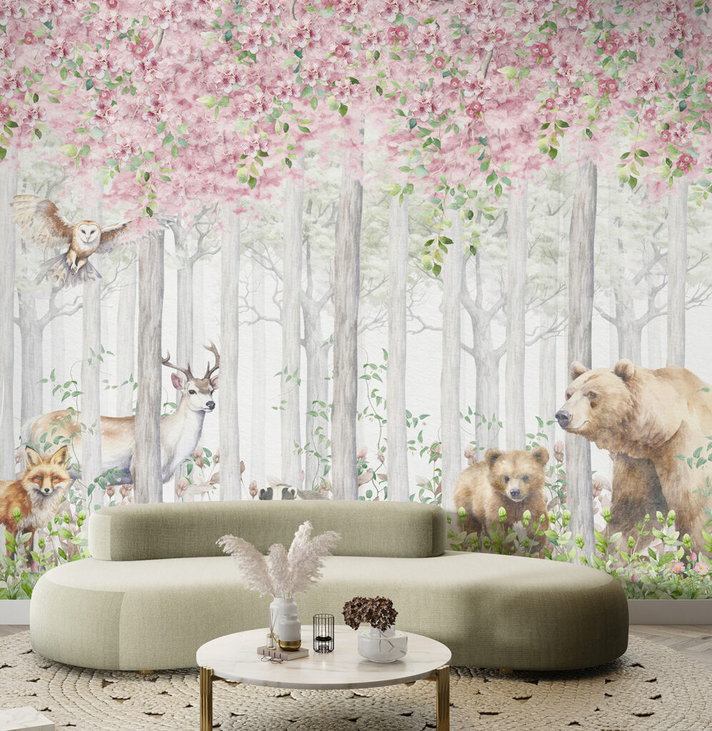 Een schilderij van dieren in het bos — interieur 3