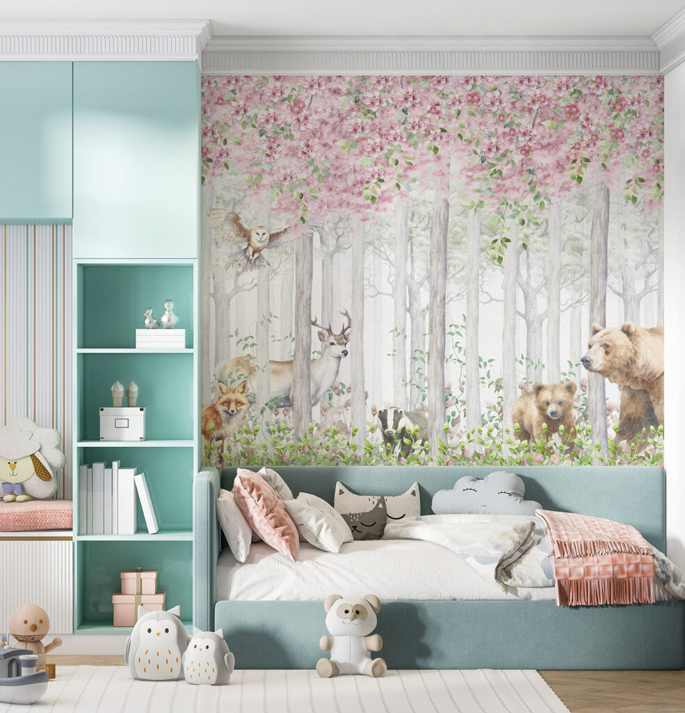 Een schilderij van dieren in het bos — interieur 4