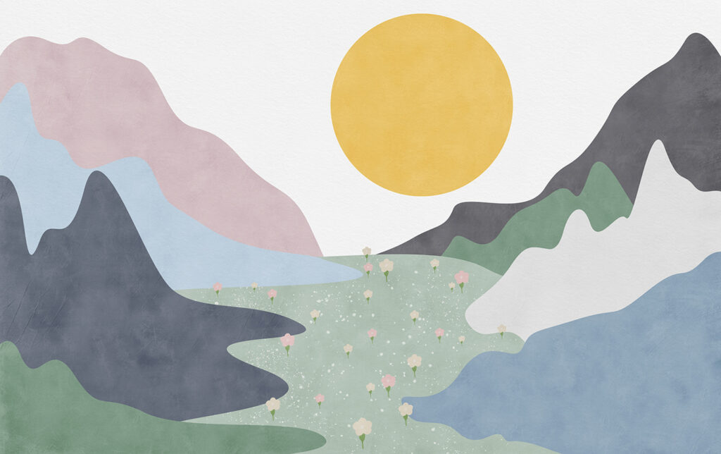 Zonnig dal in kleurvlakken — volledig ontwerp