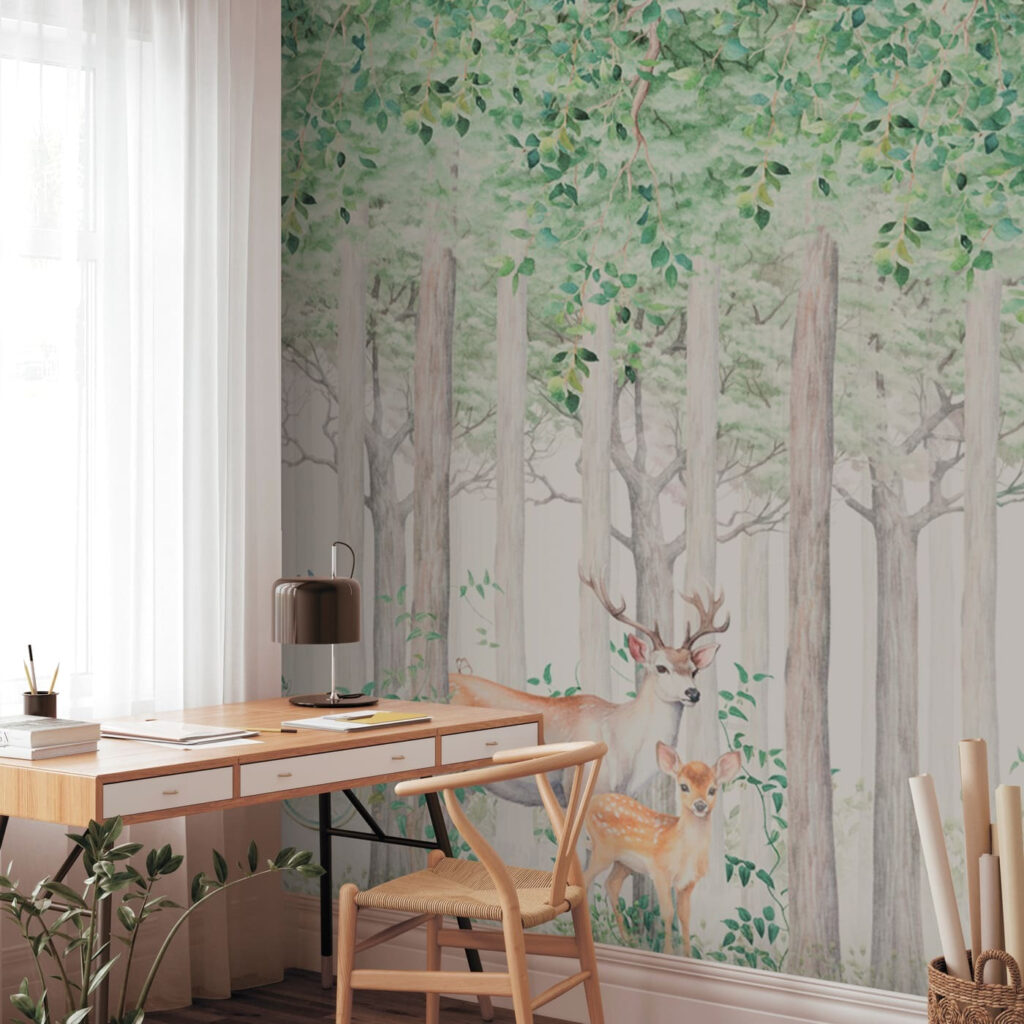 Herten tussen hoge bomen — interieur 1