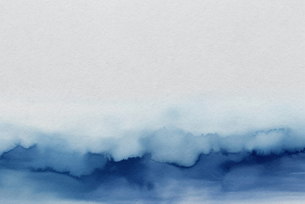 Blauwe aquarel onderaan — volledig ontwerp