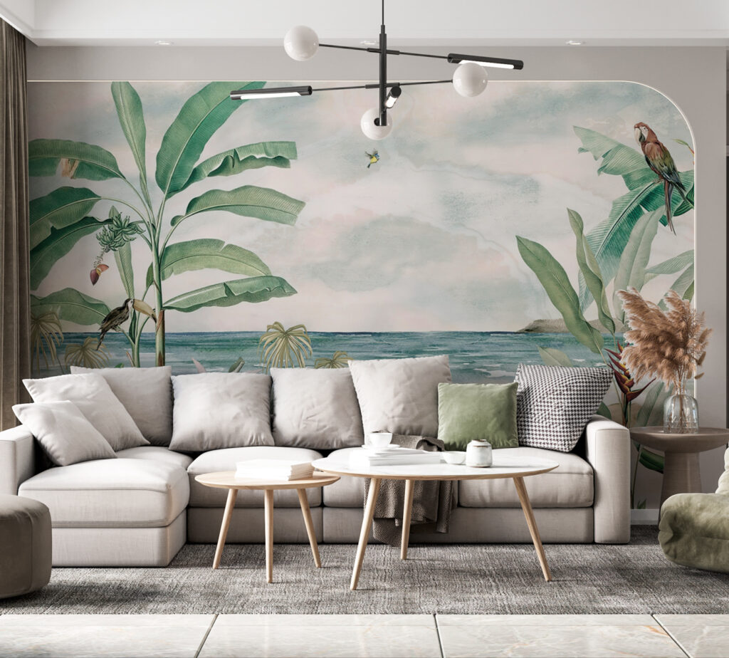 Bananenbladeren langs geschilderde kust — interieur 1
