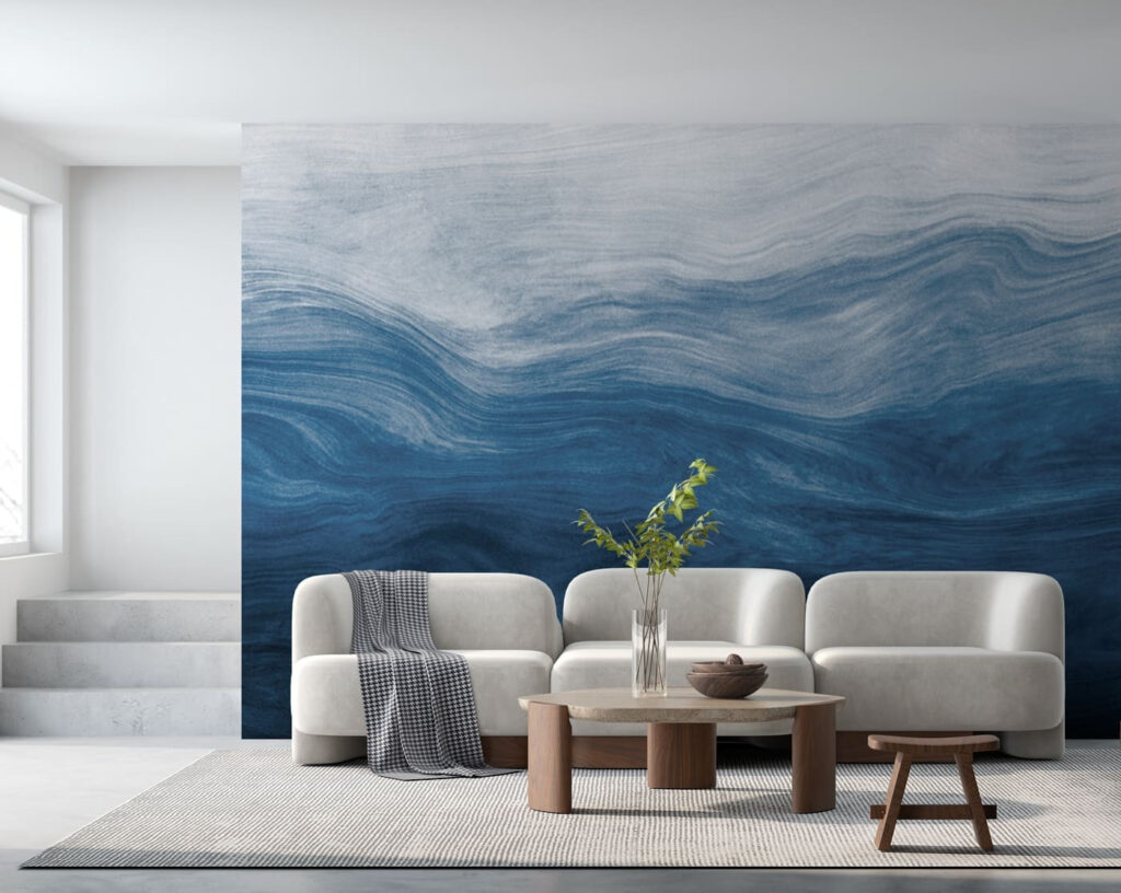 Een blauw met witte golven in een interieur