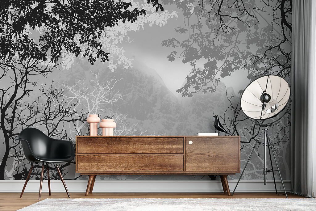 Boomtakken omlijsten grijze nevel — interieur 5