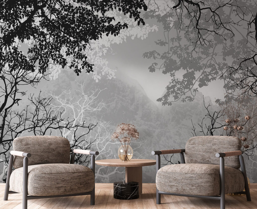 Boomtakken omlijsten grijze nevel — interieur 3