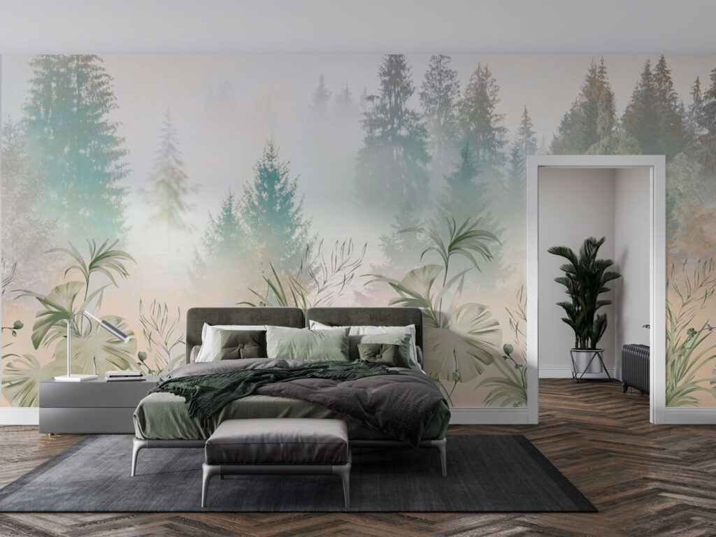 Dennen achter zachte graspluimen — interieur 1