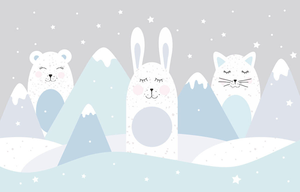 Dierenvriendjes in sneeuwbergen — volledig ontwerp