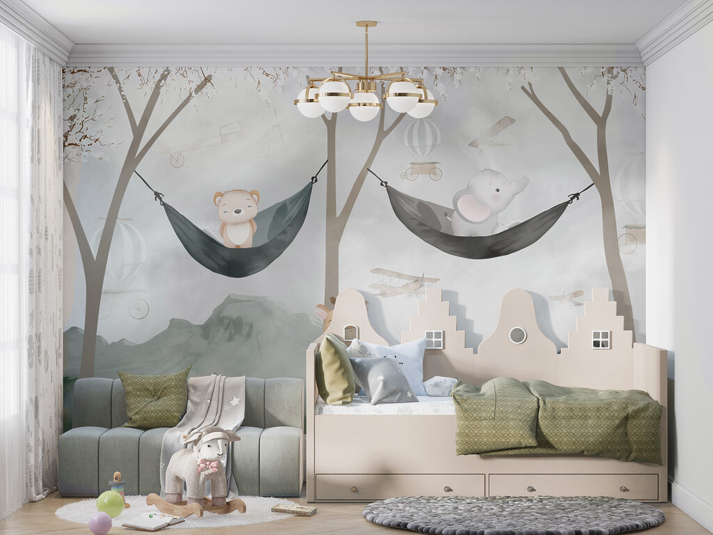 Een giraffe en een beer in hangmatten — interieur 2