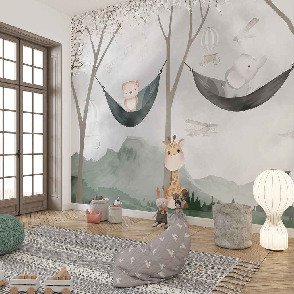 Een giraffe en een beer in hangmatten — interieur 5