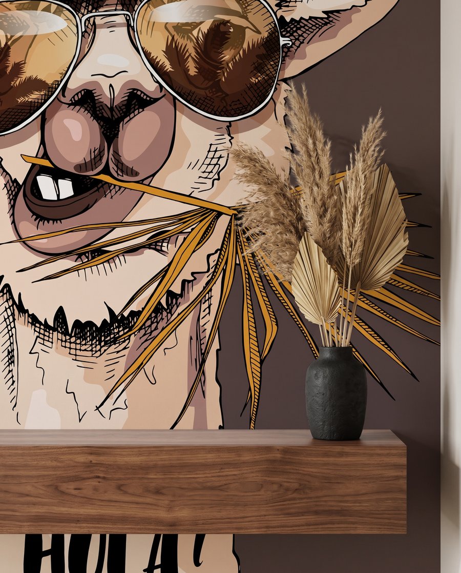 Lama met een zonnebril — detail