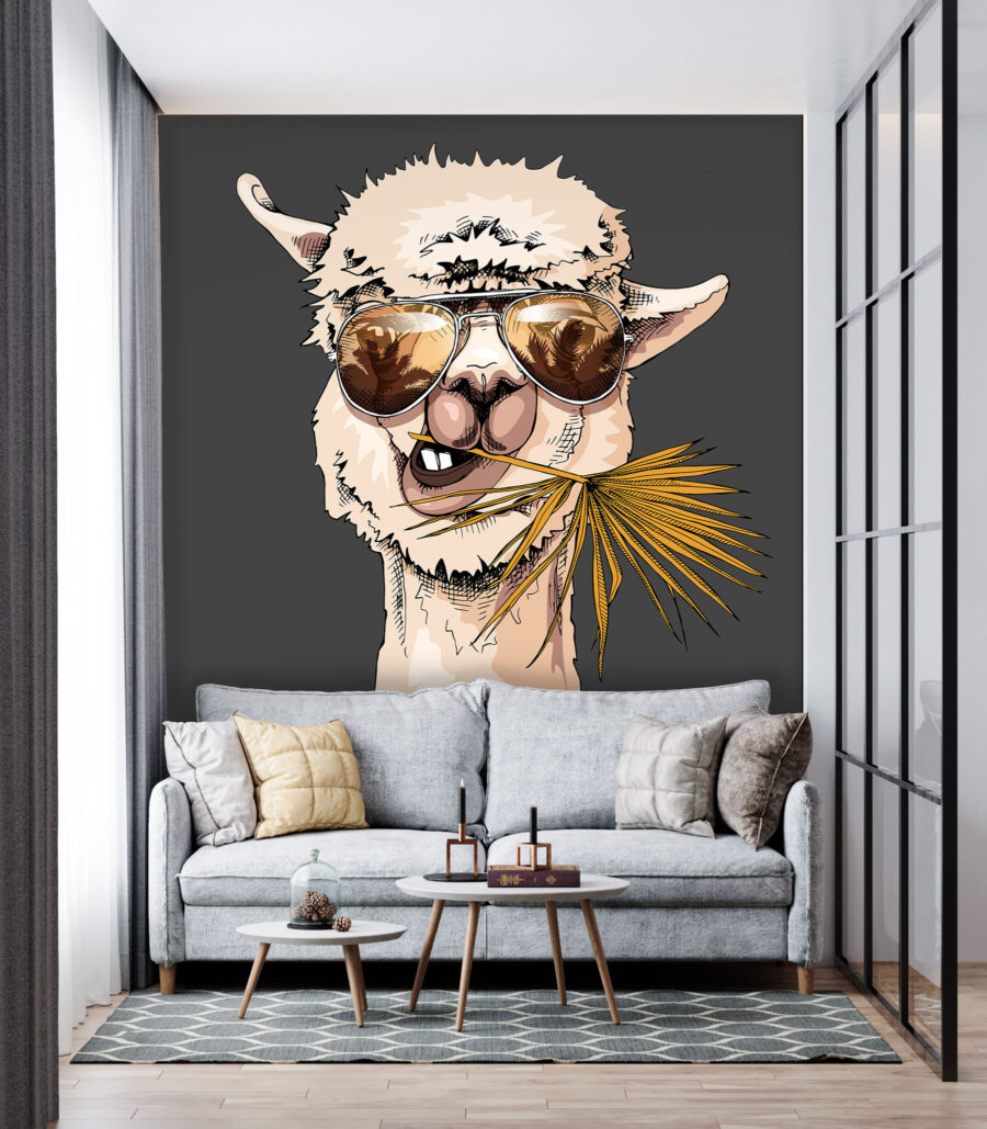 Een lama die een zonnebril draagt en een blad eet — interieur 2