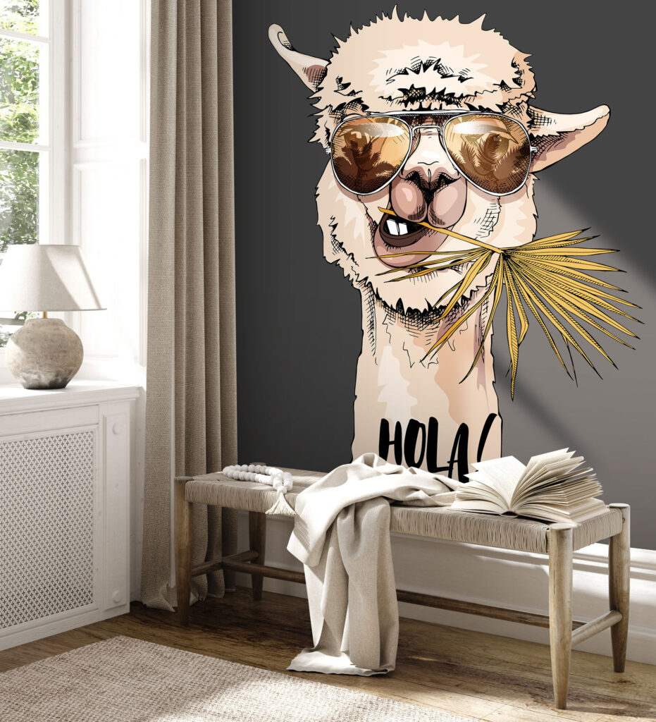 Een lama die een zonnebril draagt en een blad eet — interieur 3