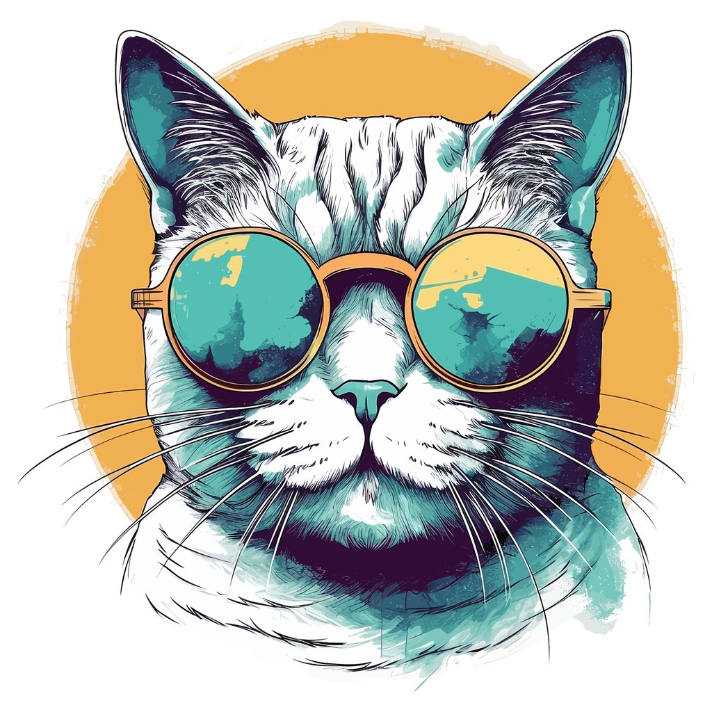Kat met zonnige bril — volledig ontwerp