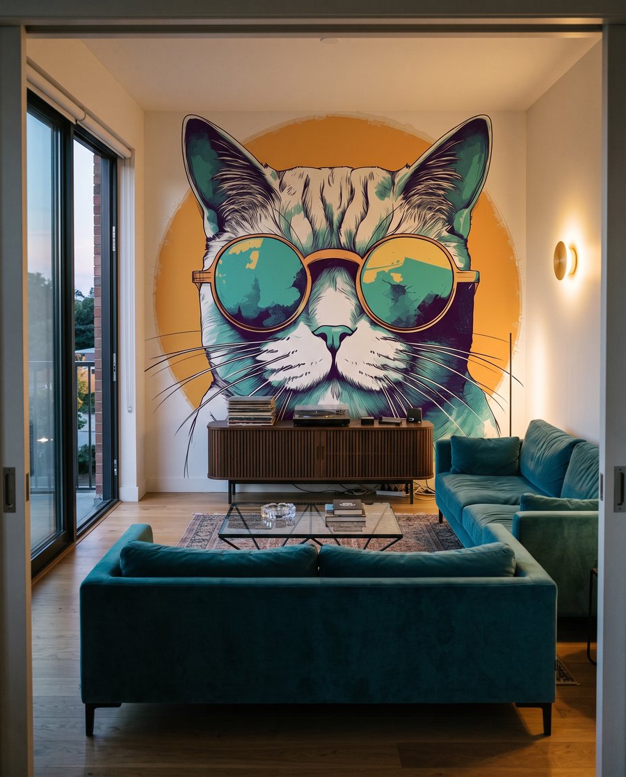 Kat met zonnige bril — interieur 3