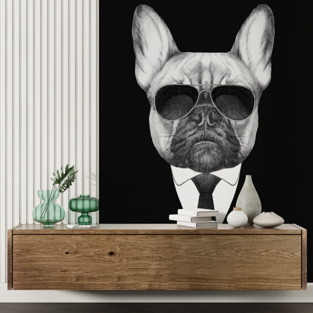 Buldog draagt een pak — interieur 1
