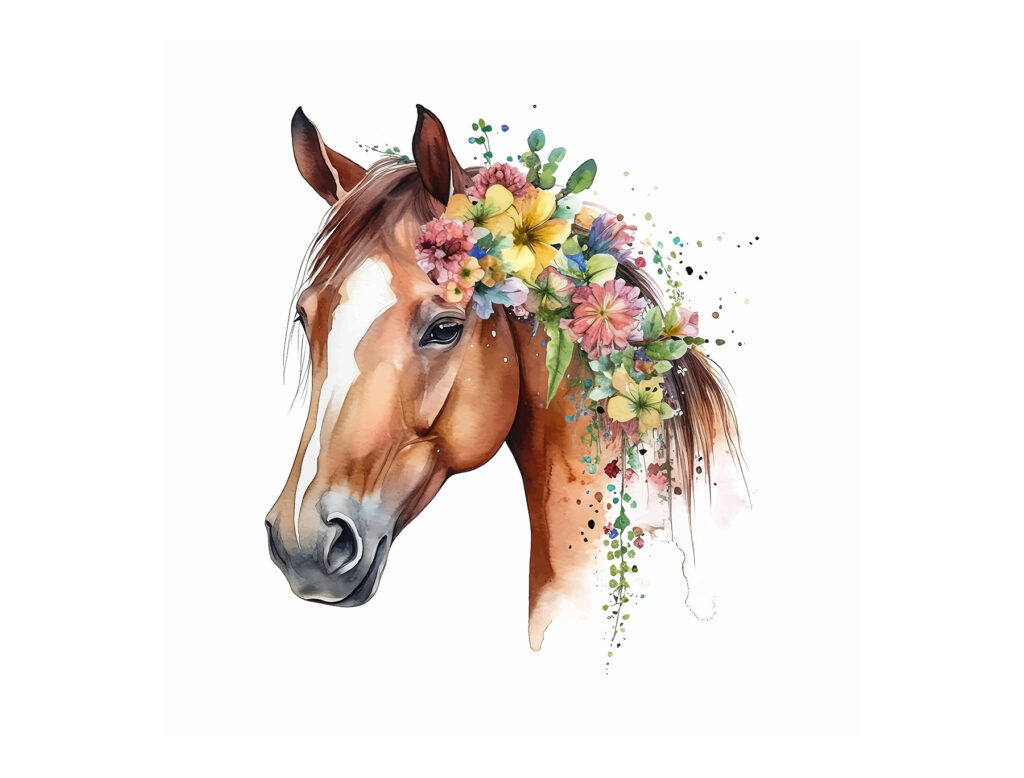 Paard met bloemenmanen — volledig ontwerp