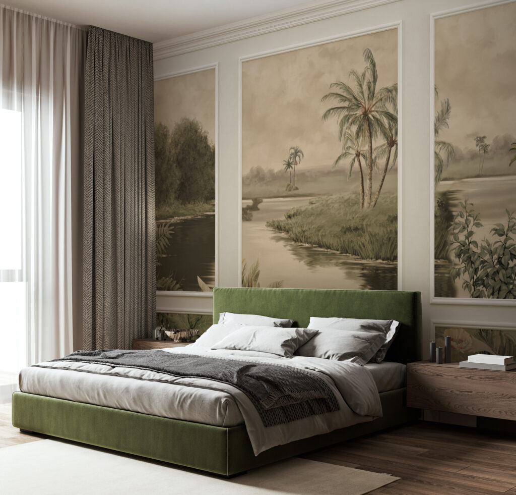 Oude tropentuin over wandpanelen — interieur 2