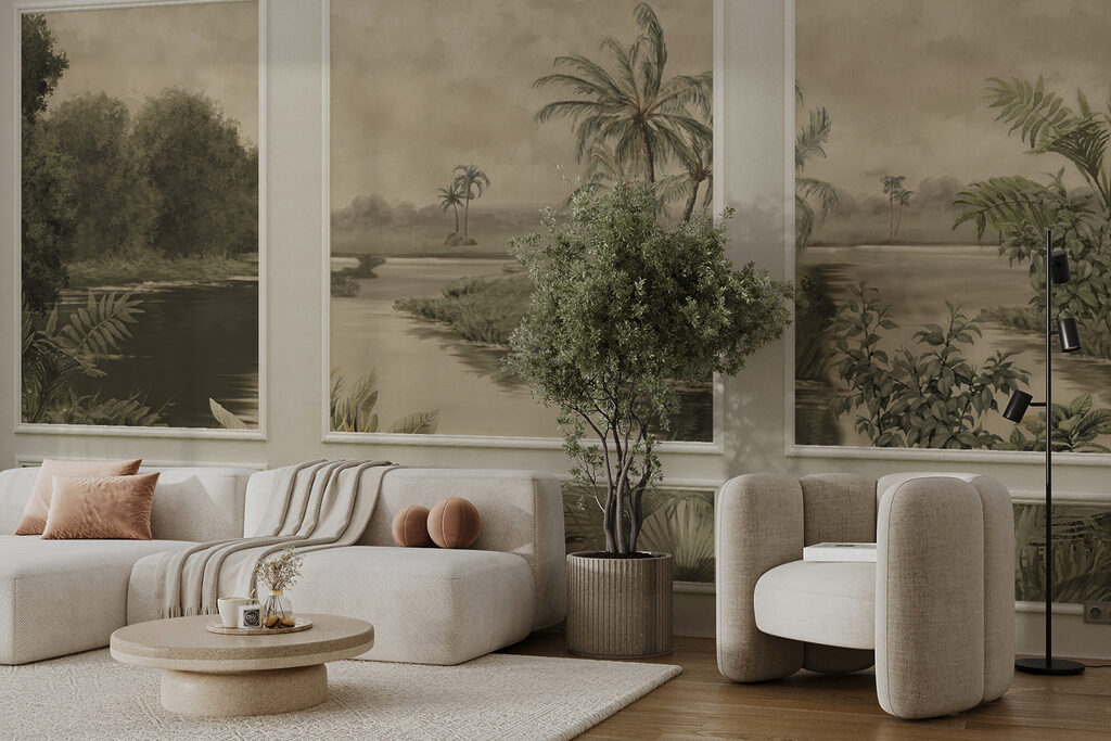 Oude tropentuin over wandpanelen — interieur 6