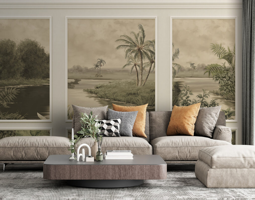 Oude tropentuin over wandpanelen — interieur 3