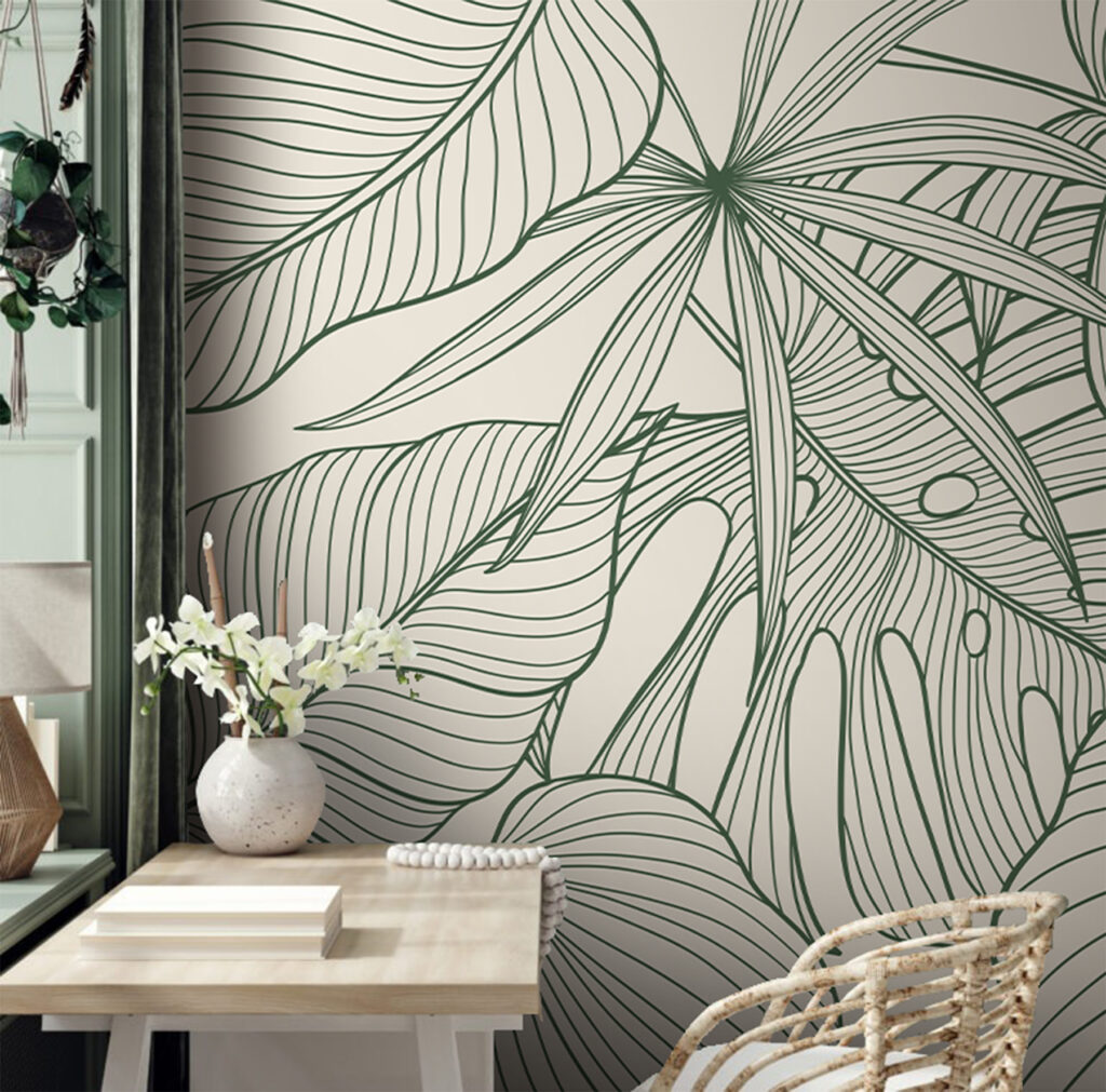 Elegant ontwerp met groen bladerpatroon in een interieur