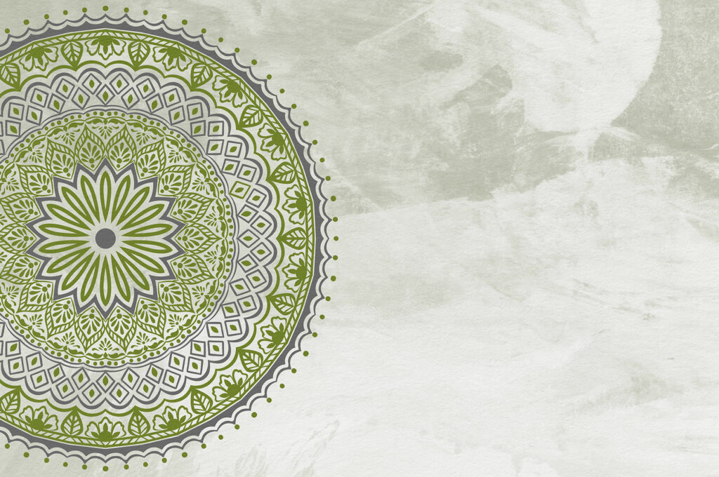 Groene mandala op wittinten — volledig ontwerp