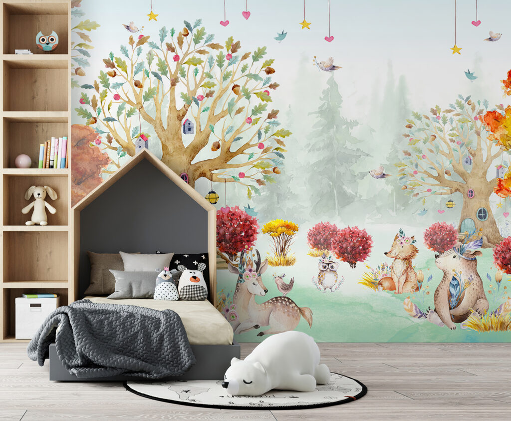 Bosvriendjes rond kleurrijke droomboom — interieur 1
