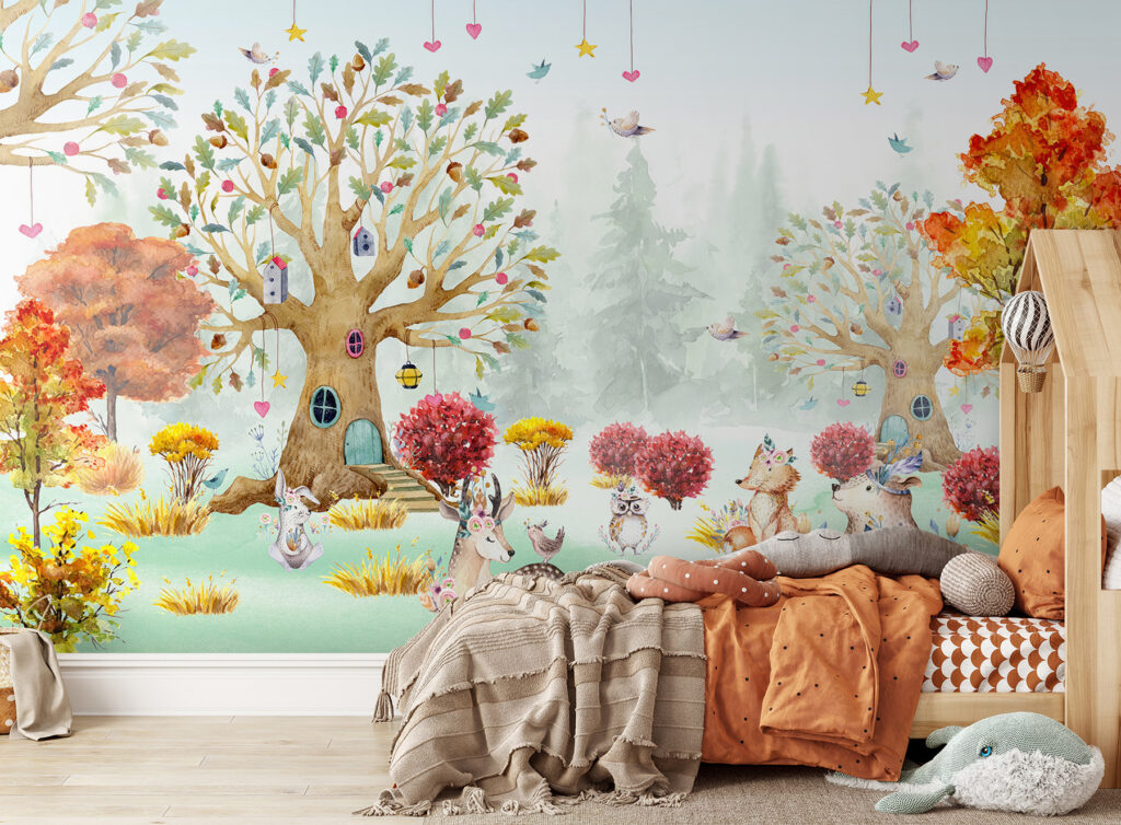 Bosvriendjes rond kleurrijke droomboom — interieur 3