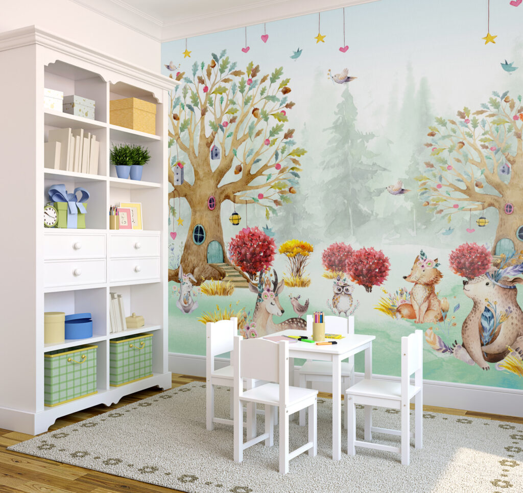 Bosvriendjes rond kleurrijke droomboom — interieur 2