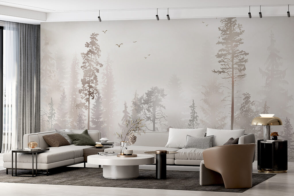 Een groep bomen in een mistig bos — interieur 7