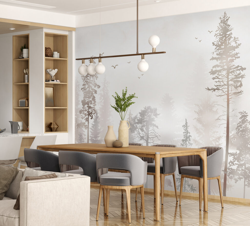 Een groep bomen in een mistig bos — interieur 5