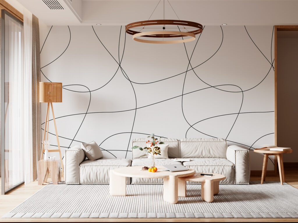 Zwarte lijnen op een witte achtergrond in een interieur