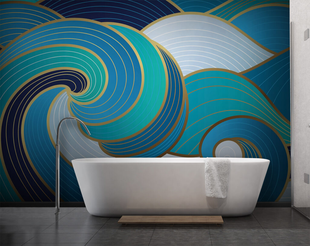 Blauwe siergolven met goudlijnen — interieur 3