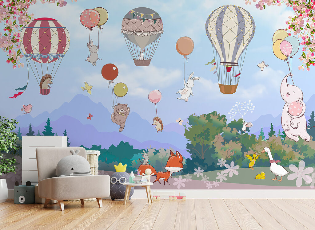 Dierenballonnen boven een bloemenbos — interieur 2