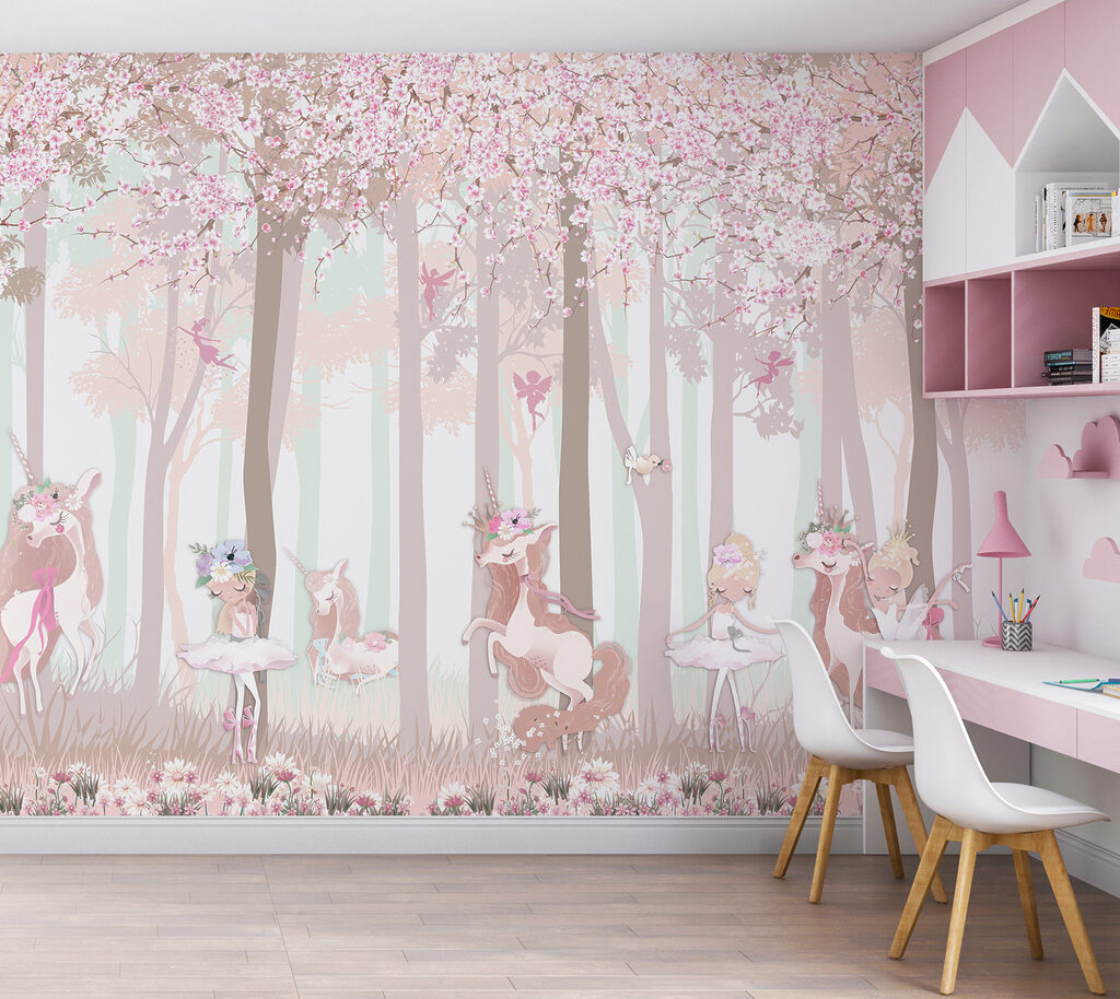 Eenhoorns in roze bos — interieur 2