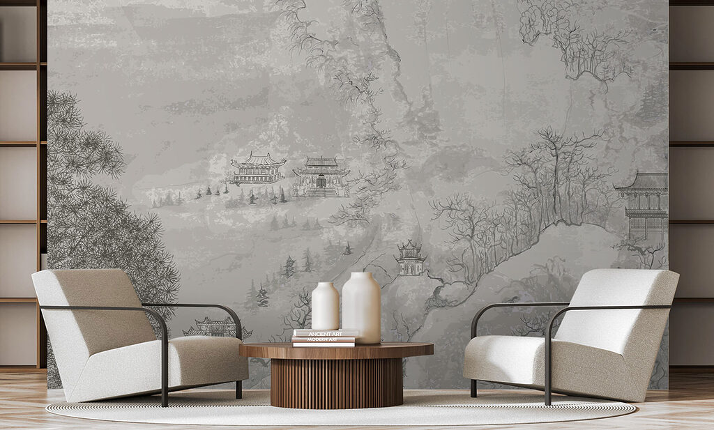 Pagoden in fijne grijstekeningen — interieur 3