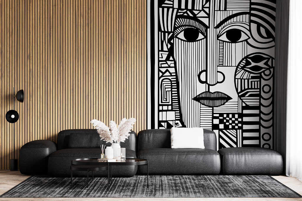 Twee gezichten tussen lijnpatronen — interieur 4