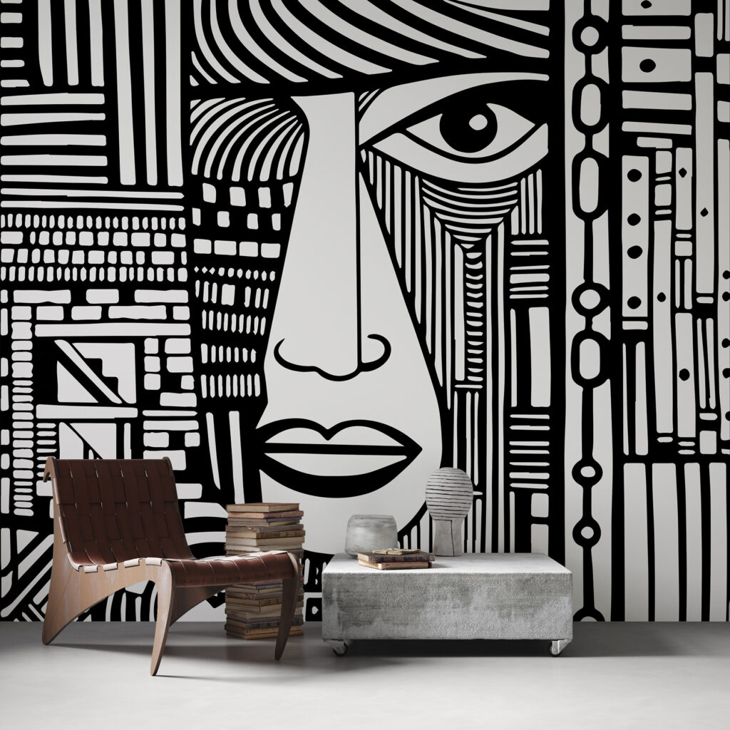 Gezicht tussen verticale lijnbanen — interieur 1
