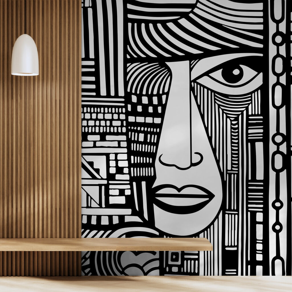 Gezicht tussen verticale lijnbanen — interieur 2