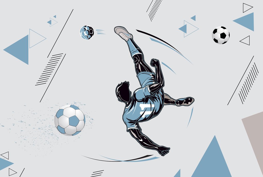 Voetballer in blauwe sprong — volledig ontwerp