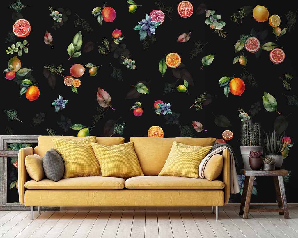 Vruchten en kleurrijke vogels — interieur 1