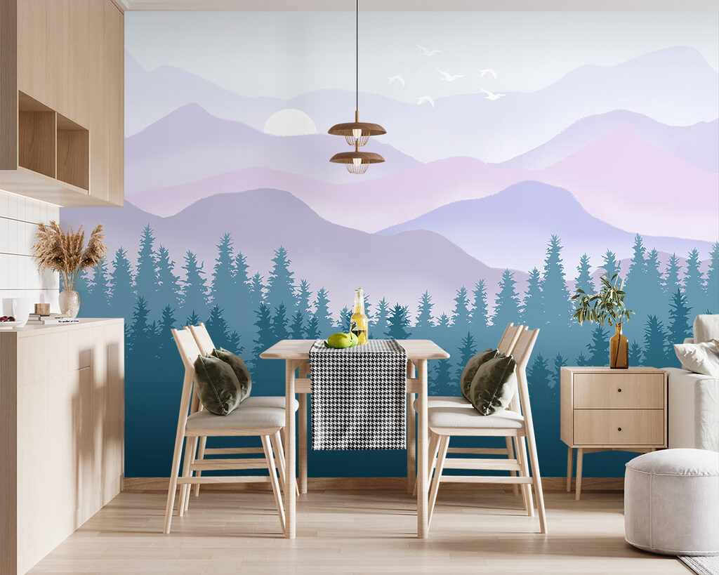 Paarse bergen boven dennen — interieur 2