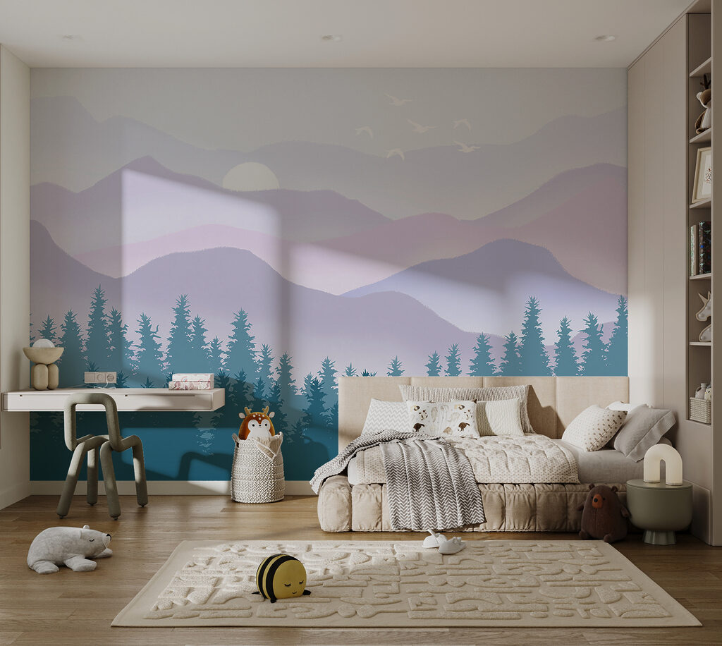 Paarse bergen boven dennen — interieur 3